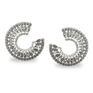 C SHAPED AZTEC OXIDISED SILVER STUD EARRINGS