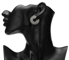 Load image into Gallery viewer, C SHAPED AZTEC OXIDISED SILVER STUD EARRINGS
