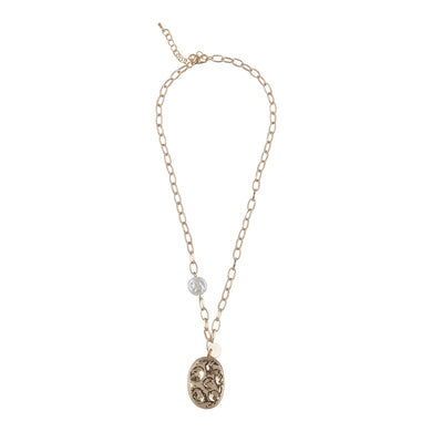 GOLD LINKED CHAIN NECKLACE WITH OVAL PENDANT