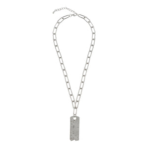 SILVER LINKED CHAIN NECKLACE WITH RULER SCALE PENDANT