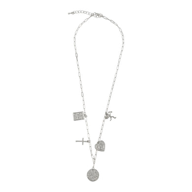 SILVER LINKED CHAIN NECKLACE WITH CHARMS